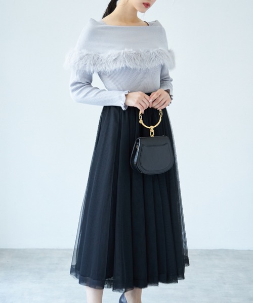 ファー付きケープライク袖口フリルリブニットプルオーバー（ニット/セーター）｜tocco closet（トッコ クローゼット）