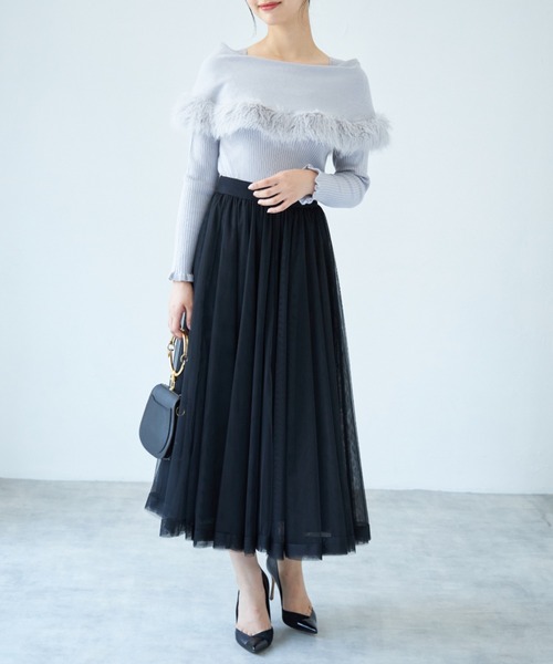 ファー付きケープライク袖口フリルリブニットプルオーバー（ニット/セーター）｜tocco closet（トッコ クローゼット）