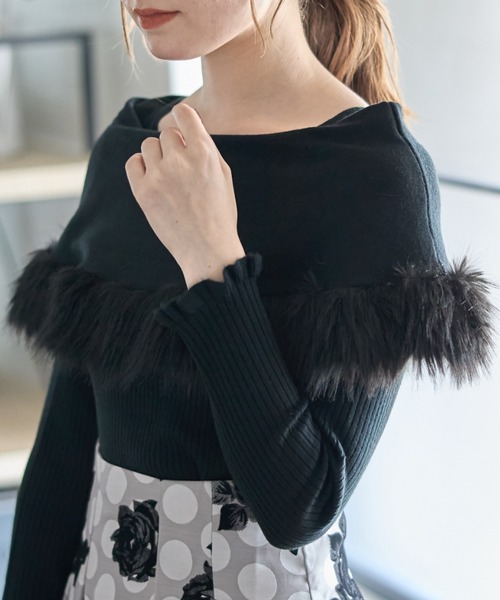 ファー付きケープライク袖口フリルリブニットプルオーバー（ニット/セーター）｜tocco closet（トッコ クローゼット）
