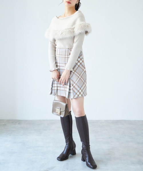 ファー付きケープライク袖口フリルリブニットプルオーバー（ニット/セーター）｜tocco closet（トッコ クローゼット）