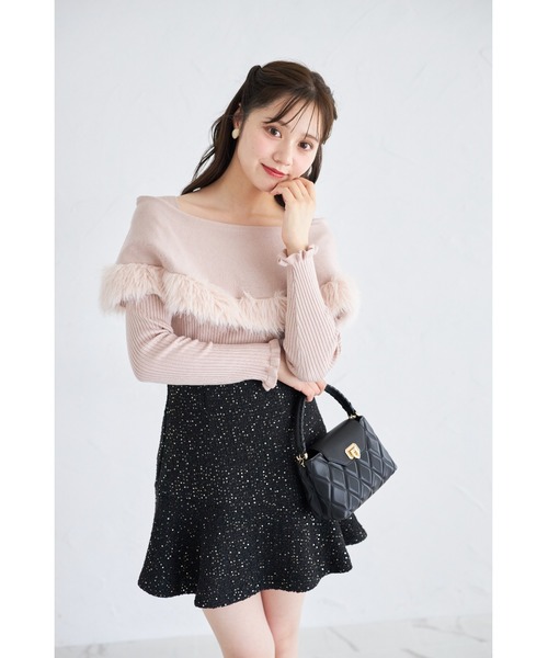 tocco closet ニットファー付きケープライク袖口フリルリブニット ファー付きケープライク袖口フリルリブニットプルオーバー（ニット
