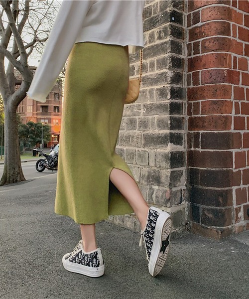 Chaco closet(チャコ クローゼット)の「ニットスリットナロースカート(スカート・レディース・グレー/ブラック/グリーン/パープル・FREE)」の15枚目の写真