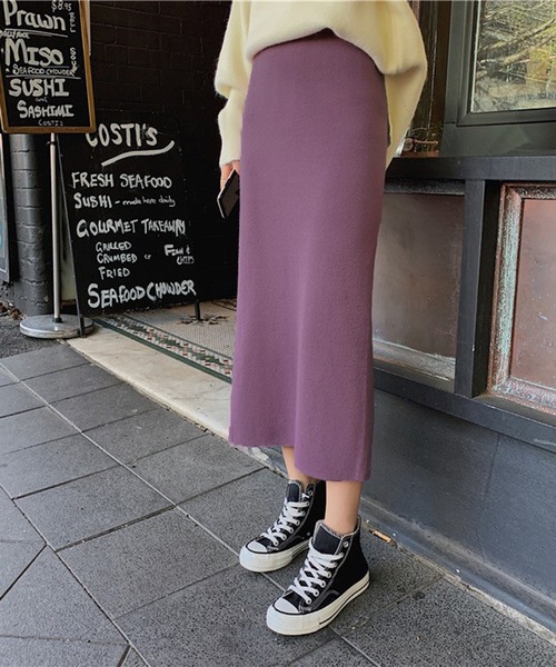 Chaco closet(チャコ クローゼット)の「ニットスリットナロースカート(スカート・レディース・グレー/ブラック/グリーン/パープル・FREE)」の6枚目の写真