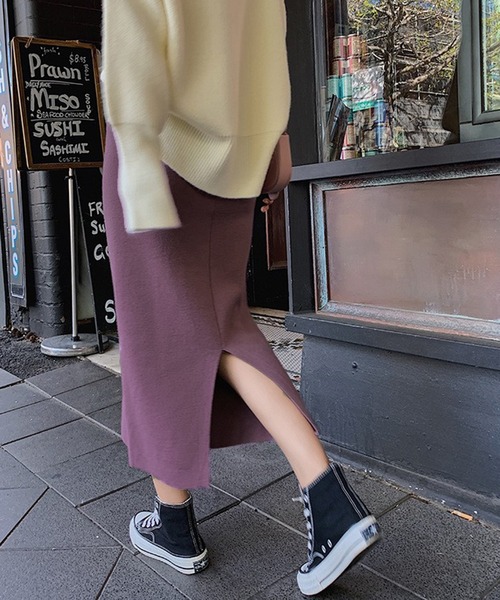 Chaco closet(チャコ クローゼット)の「ニットスリットナロースカート(スカート・レディース・グレー/ブラック/グリーン/パープル・FREE)」の12枚目の写真