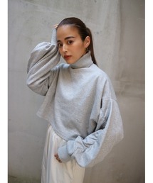 Shirring Sleeve Cropped turtle Tops