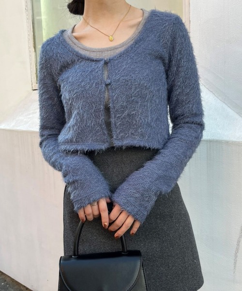 ALAND（エーランド）の「3.3 Field Trip／2ボタンクロップカーディガン　2180669（カーディガン/ボレロ・レディース・ブルー/ブラック・FREE）」の3枚目の写真