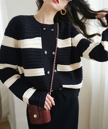 LOPASS | ダブルボタン　ボーダー柄カーディガン(カーディガン/ボレロ)