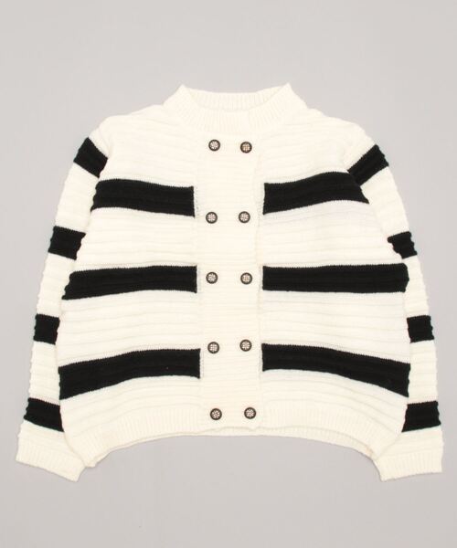 LOPASS（ロパス）の「ダブルボタン　ボーダー柄カーディガン（カーディガン/ボレロ・レディース・ホワイト/ブラック・FREE）」の6枚目の写真