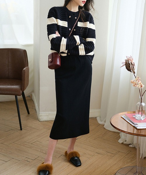 LOPASS（ロパス）の「ダブルボタン　ボーダー柄カーディガン（カーディガン/ボレロ・レディース・ホワイト/ブラック・FREE）」の3枚目の写真