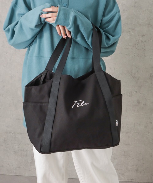 FILA（フィラ）の「FILA フィラ ワンポイントロゴ刺繍綿キャンバスマルシェバッグ（トートバッグ・レディース・ブラック/カーキ/ホワイト・フリー）」の3枚目の写真
