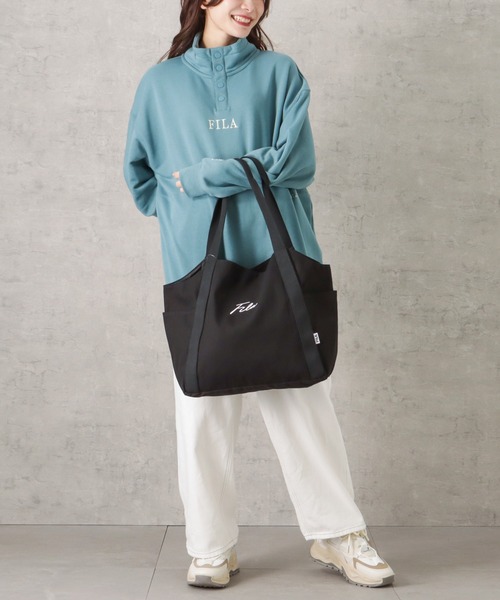 FILA（フィラ）の「FILA フィラ ワンポイントロゴ刺繍綿キャンバスマルシェバッグ（トートバッグ・レディース・ブラック/カーキ/ホワイト・フリー）」の10枚目の写真