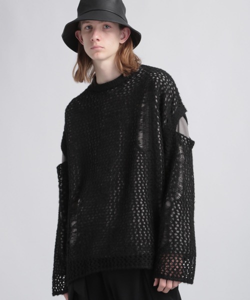 HARE(ハレ)の「メッシュニットレイヤードスウェット(HARE)(ニット/セーター・メンズ・ブラック/ブルー・FREE)」の6枚目の写真