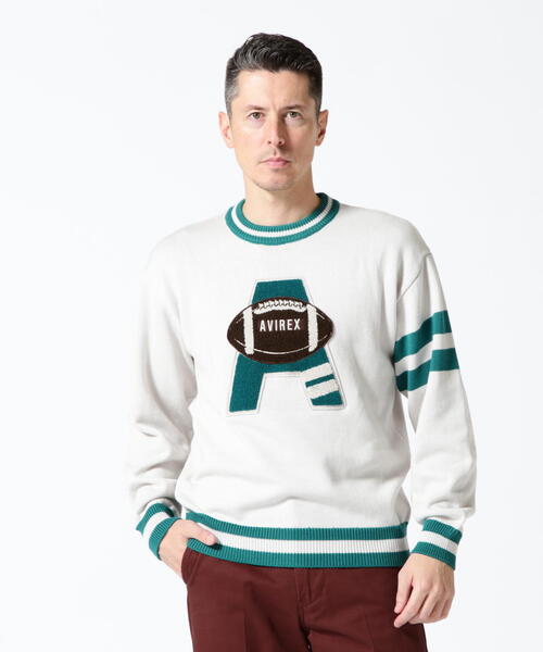 AVIREX（アヴィレックス）の「【WEB&DEPOT限定】COLLEGE LINE KNIT / カレッジ ライン ニット / AVIREX / アヴィレックス（ニット/セーター・メンズ・ダークグリーン系/ブラック/その他6・L/2XL/M/XL）」の6枚目の写真