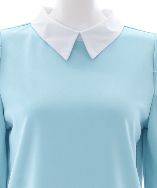 clear（クリア）の「七分袖襟配色シャツカラートップス[オフィスカジュアル 着回し抜群 大人 カジュアル]（Tシャツ/カットソー・レディース・ブラック/サックスブルー/オフホワイト・F）」の8枚目の写真