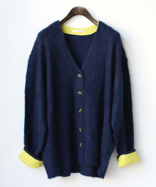 REAL CUBE（リアルキューブ）の「アルパカ混シャギーニットカラーカーディガン（カーディガン/ボレロ・レディース・パープル/ネイビー/オフホワイト/グリーン/ブルーグレー・M）」の4枚目の写真