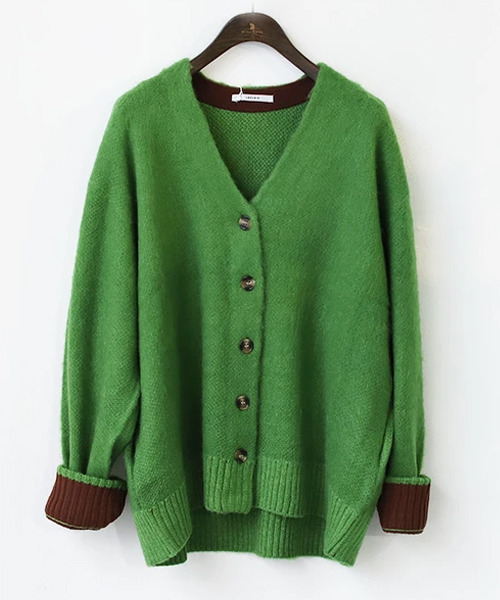 REAL CUBE（リアルキューブ）の「アルパカ混シャギーニットカラーカーディガン（カーディガン/ボレロ・レディース・パープル/ネイビー/オフホワイト/グリーン/ブルーグレー・M）」の3枚目の写真