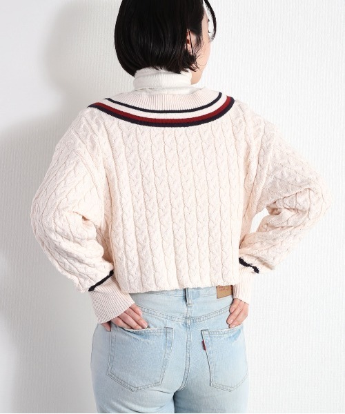 cepo(セポ)の「ショート丈チルデンニット(ニット/セーター・レディース・オフホワイト/ネイビー・M)」の16枚目の写真