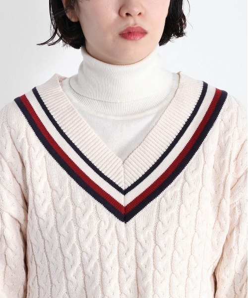 cepo(セポ)の「ショート丈チルデンニット(ニット/セーター・レディース・オフホワイト/ネイビー・M)」の22枚目の写真