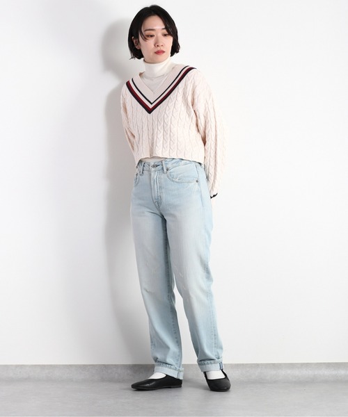 cepo(セポ)の「ショート丈チルデンニット(ニット/セーター・レディース・オフホワイト/ネイビー・M)」の4枚目の写真