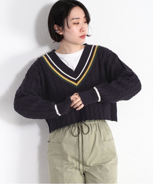 cepo(セポ)の「ショート丈チルデンニット(ニット/セーター・レディース・オフホワイト/ネイビー・M)」の15枚目の写真