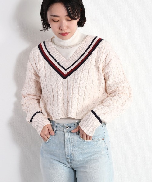 cepo(セポ)の「ショート丈チルデンニット(ニット/セーター・レディース・オフホワイト/ネイビー・M)」の19枚目の写真
