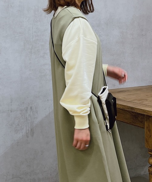 un dix cors（アンディコール）の「ダンボールフレアジャンスカ（ジャンパースカート・レディース・カーキ/ブラック・SMALL/FREE）」の5枚目の写真