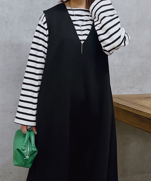 un dix cors（アンディコール）の「ダンボールフレアジャンスカ（ジャンパースカート・レディース・カーキ/ブラック・SMALL/FREE）」の15枚目の写真