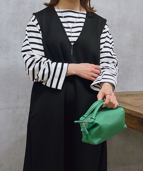 un dix cors（アンディコール）の「ダンボールフレアジャンスカ（ジャンパースカート・レディース・カーキ/ブラック・SMALL/FREE）」の9枚目の写真