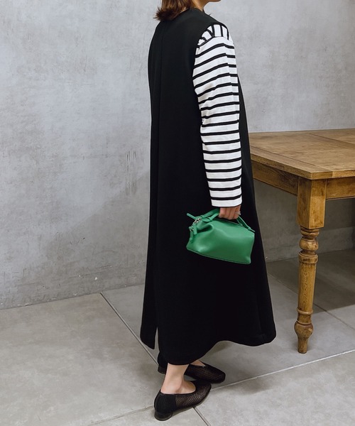 un dix cors（アンディコール）の「ダンボールフレアジャンスカ（ジャンパースカート・レディース・カーキ/ブラック・SMALL/FREE）」の16枚目の写真