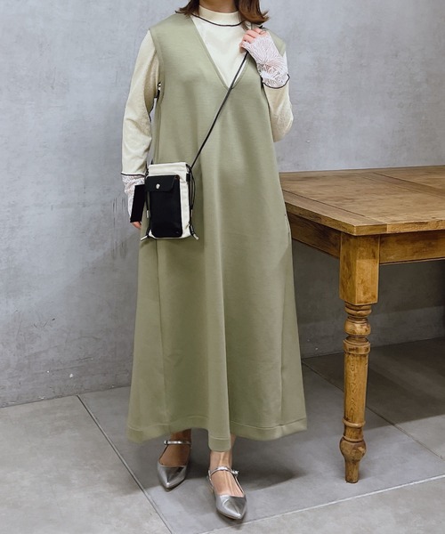 un dix cors（アンディコール）の「ダンボールフレアジャンスカ（ジャンパースカート・レディース・カーキ/ブラック・SMALL/FREE）」の8枚目の写真