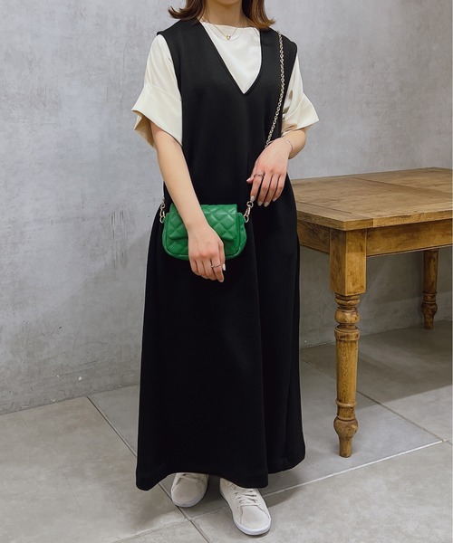 un dix cors（アンディコール）の「ダンボールフレアジャンスカ（ジャンパースカート・レディース・カーキ/ブラック・SMALL/FREE）」の4枚目の写真