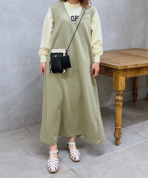 un dix cors（アンディコール）の「ダンボールフレアジャンスカ（ジャンパースカート・レディース・カーキ/ブラック・SMALL/FREE）」の11枚目の写真