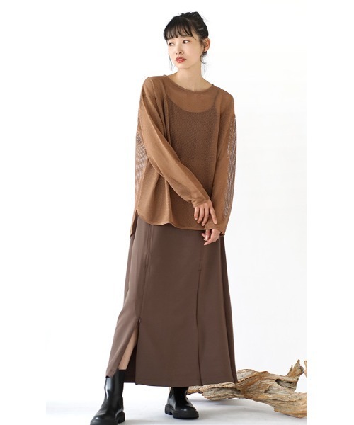 e-zakkamania stores（イーザッカマニアストアーズ）の「オーバーメッシュ プルオーバー（Tシャツ/カットソー・レディース・ライトブラウン/ブラック・フリー）」の6枚目の写真