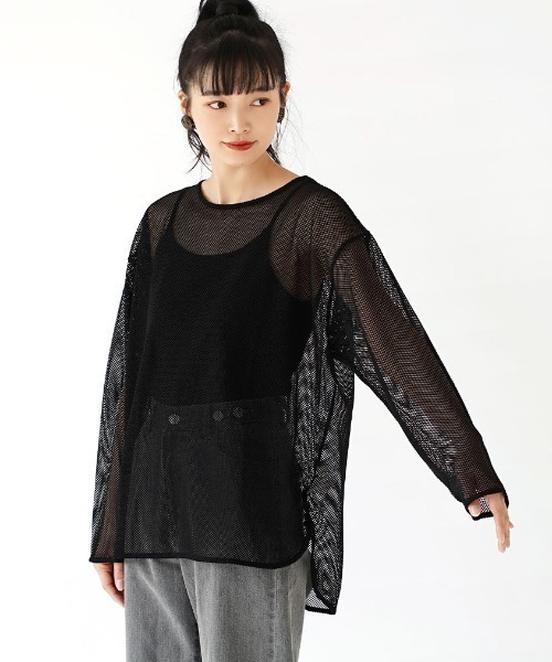 e-zakkamania stores（イーザッカマニアストアーズ）の「オーバーメッシュ プルオーバー（Tシャツ/カットソー・レディース・ライトブラウン/ブラック・フリー）」の9枚目の写真