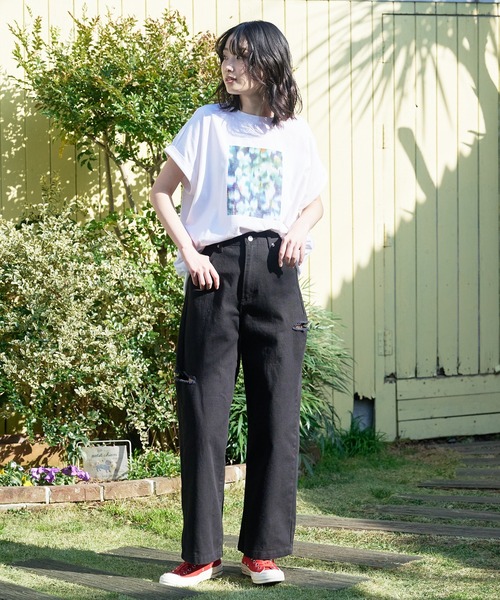 LB/S (エルビーエス)の「汗染みの目立ちにくいTシャツ ZEROSTAIN ゼロステイン 撥水性 UVカット ローカルラウンドプリント ボタニカルプリント Tシャツ(Tシャツ/カットソー・レディース・ホワイト/ダークベージュ/ピンク系その他/ブラック/イエロー/ミント・MEDIUM/LARGE)」の8枚目の写真