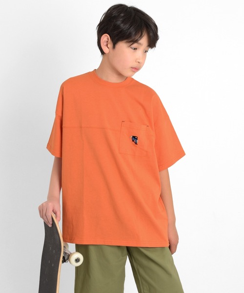 GLAZOS（グラソス）の「ポケット刺繍ビッグ半袖Tシャツ（Tシャツ/カットソー・キッズ・ホワイト/ブラック/オレンジ/ブルーグリーン・170cm/150cm/140cm/160cm）」の4枚目の写真