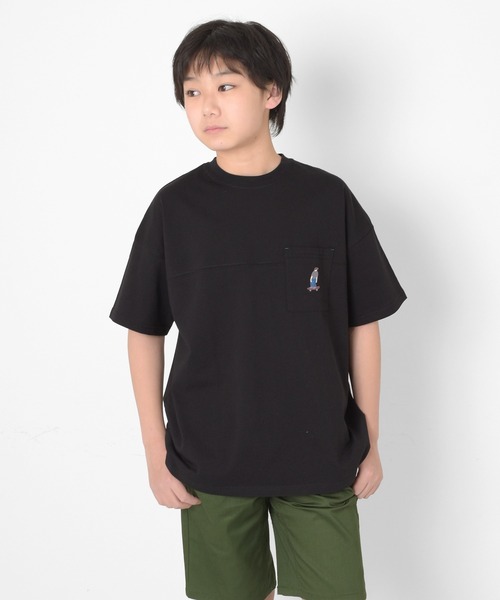 GLAZOS（グラソス）の「ポケット刺繍ビッグ半袖Tシャツ（Tシャツ/カットソー・キッズ・ホワイト/ブラック/オレンジ/ブルーグリーン・170cm/150cm/140cm/160cm）」の2枚目の写真