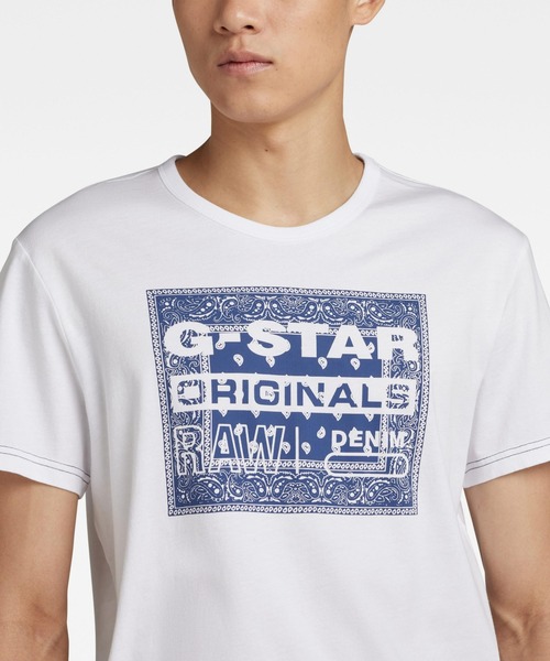 G-STAR(ジースター)の「BANDANA T-SHIRT/バンダナ柄/ロゴT(Tシャツ/カットソー・メンズ・ホワイト/ベージュ系その他/カーキオリーブ・LARGE/MEDIUM/SMALL/X-LARGE/X-SMALL)」の6枚目の写真
