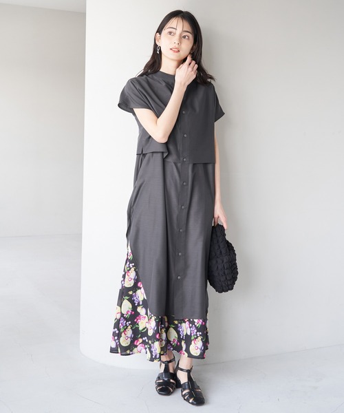 ROPE' PICNIC（ロペピクニック）の「【WEB限定カラー:カーキ】吸水速乾/2WAYレイヤード風シャツワンピース（シャツワンピース・レディース・チャコールグレー/ベージュ/ブルー系その他4/カーキ・38）」の9枚目の写真