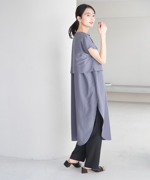ROPE' PICNIC（ロペピクニック）の「【WEB限定カラー:カーキ】吸水速乾/2WAYレイヤード風シャツワンピース（シャツワンピース・レディース・チャコールグレー/ベージュ/ブルー系その他4/カーキ・38）」の14枚目の写真