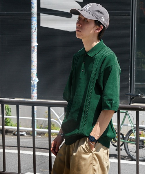 CODDERR】ケーブルニットストライプルーズポロシャツ MONO-MART