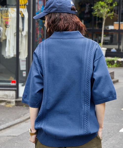 MONO-MART(モノマート)の「【CODDERR】ケーブルニットストライプルーズポロシャツ(ポロシャツ・メンズ・ピンク/ブラック/オレンジ/グリーン/ブルー/アイボリー・L/M)」の16枚目の写真