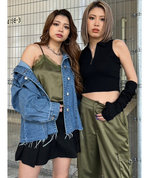 EGOIST（エゴイスト）の「レースサテンキャミトップス（キャミソール・レディース・ブラック/カーキ/グレー・FREE）」の14枚目の写真