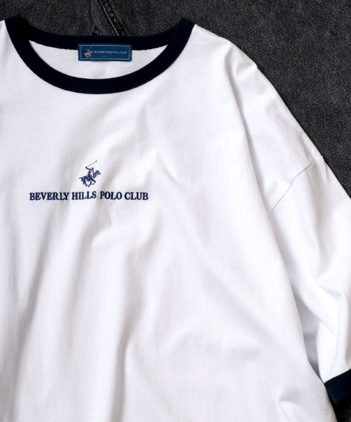 BEVERLY HILLS POLO CLUB（ビバリーヒルズポロクラブ）の「BEVERLYHILLS POLO CLUB　ワンポイントロゴ刺繍半袖Tシャツ メンズ レディース/無地/ボーダー/リンガーT（Tシャツ/カットソー・メンズ・ホワイト系その他4/ブラック/ホワイト系その他5/ブルー系その他/マスタード/ホワイト系その他/グリーン系その他/ホワイト系その他3/ホワイト/ネイビー/ブラック系その他/ホワイト系その他2/ホワイト系その他6/ブラック系その他2/ブラック系その他3/ネイビー系2・L/LL/M）」の3枚目の写真