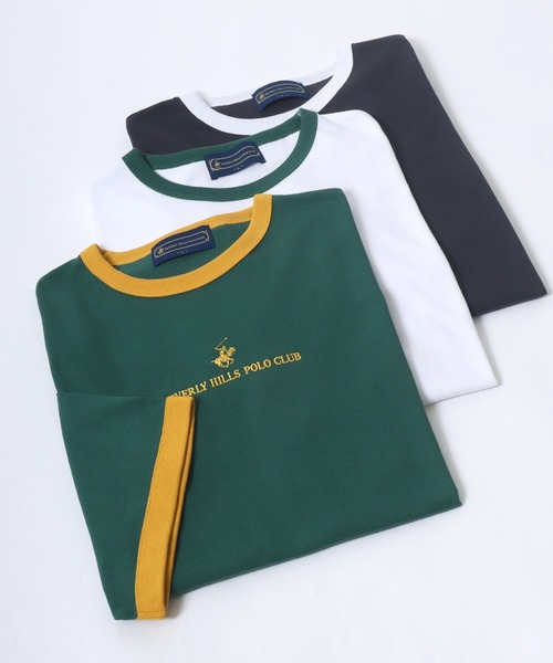 BEVERLY HILLS POLO CLUB（ビバリーヒルズポロクラブ）の「BEVERLYHILLS POLO CLUB　ワンポイントロゴ刺繍半袖Tシャツ メンズ レディース/無地/ボーダー/リンガーT（Tシャツ/カットソー・メンズ・ホワイト系その他4/ブラック/ホワイト系その他5/ブルー系その他/マスタード/ホワイト系その他/グリーン系その他/ホワイト系その他3/ホワイト/ネイビー/ブラック系その他/ホワイト系その他2/ホワイト系その他6/ブラック系その他2/ブラック系その他3/ネイビー系2・L/LL/M）」の13枚目の写真