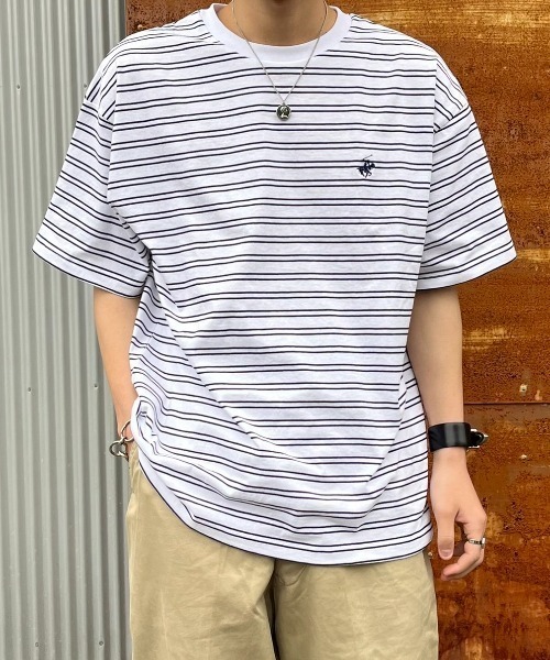 BEVERLY HILLS POLO CLUB（ビバリーヒルズポロクラブ）の「BEVERLYHILLS POLO CLUB　ワンポイントロゴ刺繍半袖Tシャツ メンズ レディース/無地/ボーダー/リンガーT（Tシャツ/カットソー・メンズ・ホワイト系その他4/ブラック/ホワイト系その他5/ブルー系その他/マスタード/ホワイト系その他/グリーン系その他/ホワイト系その他3/ホワイト/ネイビー/ブラック系その他/ホワイト系その他2/ホワイト系その他6/ブラック系その他2/ブラック系その他3/ネイビー系2・L/LL/M）」の5枚目の写真