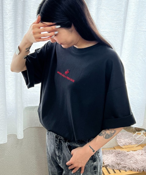 BEVERLY HILLS POLO CLUB（ビバリーヒルズポロクラブ）の「BEVERLYHILLS POLO CLUB　ワンポイントロゴ刺繍半袖Tシャツ メンズ レディース/無地/ボーダー/リンガーT（Tシャツ/カットソー・メンズ・ホワイト系その他4/ブラック/ホワイト系その他5/ブルー系その他/マスタード/ホワイト系その他/グリーン系その他/ホワイト系その他3/ホワイト/ネイビー/ブラック系その他/ホワイト系その他2/ホワイト系その他6/ブラック系その他2/ブラック系その他3/ネイビー系2・L/LL/M）」の12枚目の写真