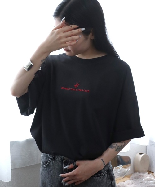 BEVERLY HILLS POLO CLUB（ビバリーヒルズポロクラブ）の「BEVERLYHILLS POLO CLUB　ワンポイントロゴ刺繍半袖Tシャツ メンズ レディース/無地/ボーダー/リンガーT（Tシャツ/カットソー・メンズ・ホワイト系その他4/ブラック/ホワイト系その他5/ブルー系その他/マスタード/ホワイト系その他/グリーン系その他/ホワイト系その他3/ホワイト/ネイビー/ブラック系その他/ホワイト系その他2/ホワイト系その他6/ブラック系その他2/ブラック系その他3/ネイビー系2・L/LL/M）」の19枚目の写真