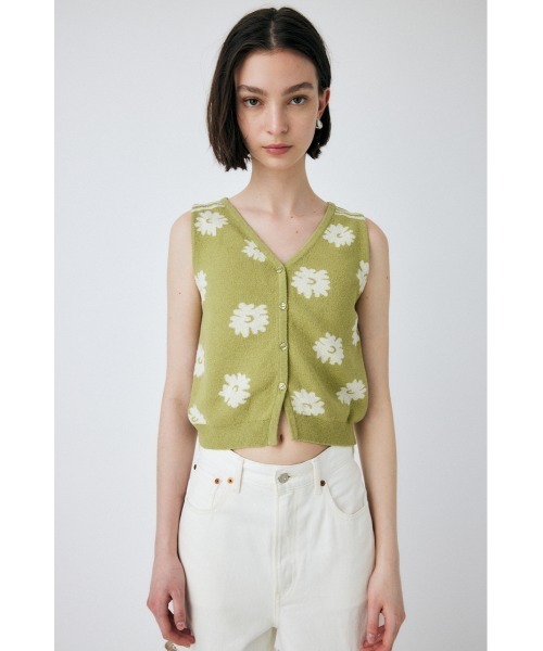 MOUSSY（マウジー）の「DAISY JACQUARD KNIT ベスト（ベスト・レディース・アイボリー/ブラック/ライトグリーン・FREE）」の5枚目の写真