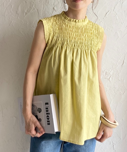 She's Closet（シーズクローゼット）の「立ち襟スタンドカラーノースリーブシャーリングフリルブラウス（シャツ/ブラウス・レディース・ブラック/ホワイト/イエロー・FREE）」の3枚目の写真